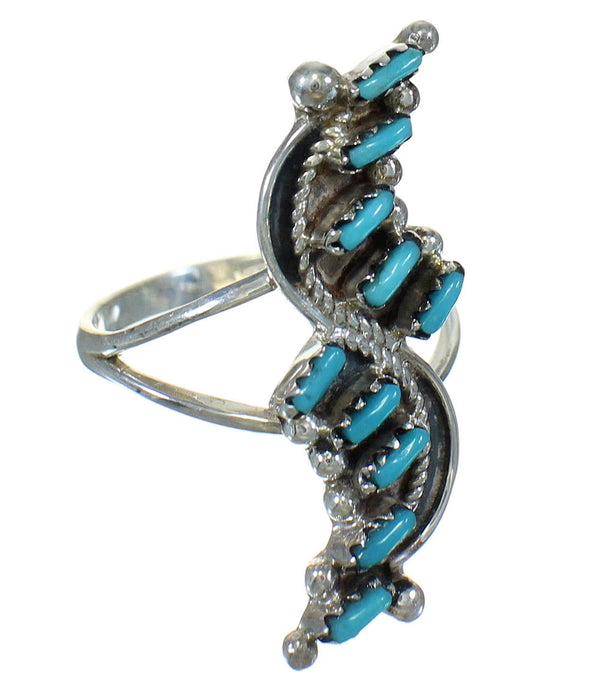 Turquoise Needlepoint Silver Ring Size 6-1/4 AX89254